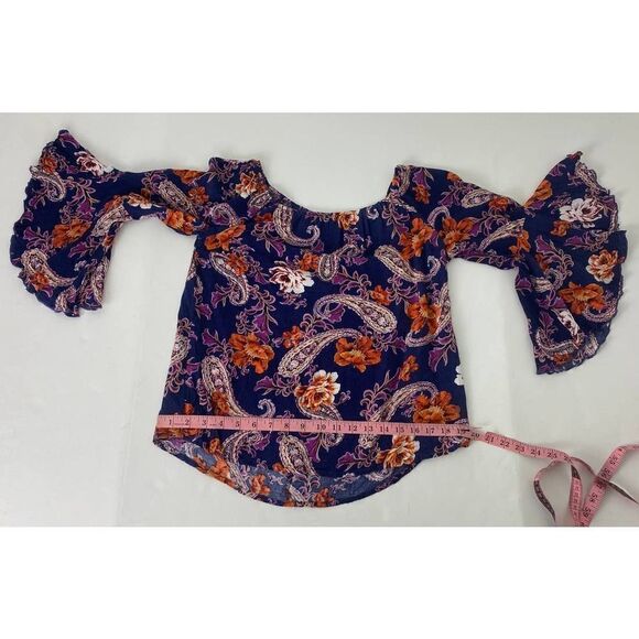 Whimsigoth Bell Sleeve Shirt Blouse Floral Rayon Blue Purple Small - Picture 5 of 8